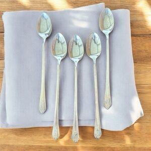 Vintage Royal Saxony  Iced Tea Spoons Silverplate Set of 5 Good Condition 7-3/4”